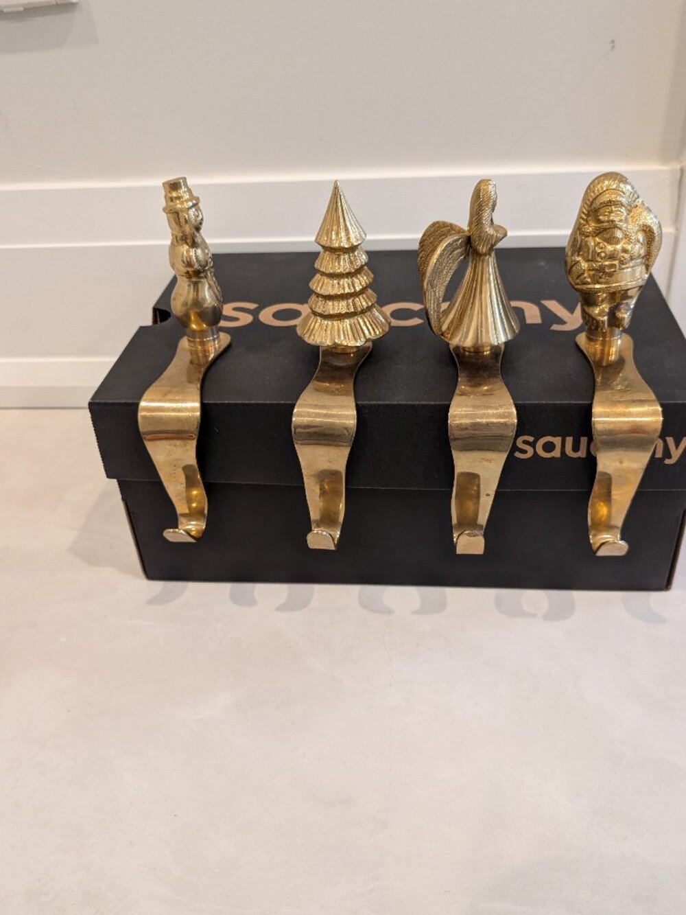 Solid Brass Christmas Stocking Holders - Set of 4 (Santa, Angel, Tree, Snowman)